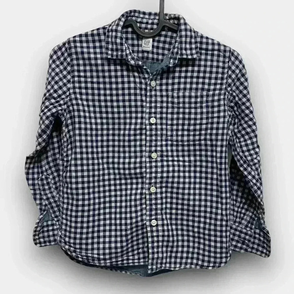 🔵 2/$15 ~ GAP KIDS button down boys shirt blue/white checkerboard‎ M(8) reg - Picture 1 of 4